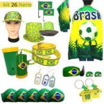 Kit Copa do Mundo Bandeira do Brasil 26 Itens Kit Torcedor Corneta Chapéu Boné Pulseira Futebol Da Copa - Mirandópolis